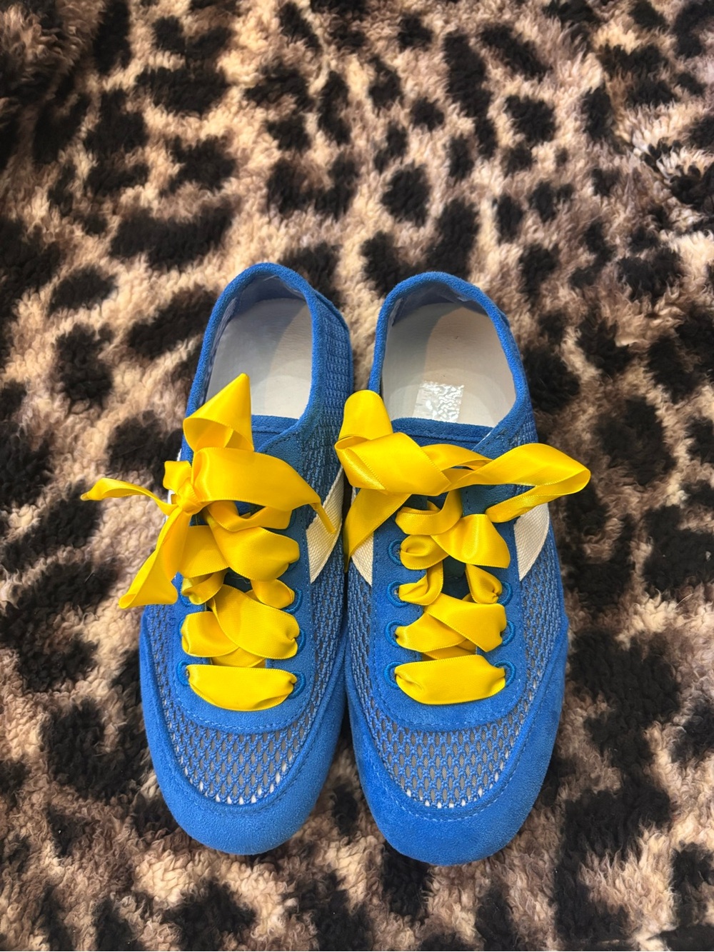 Blue Sneakers with Bright Yellow Ribbon Laces